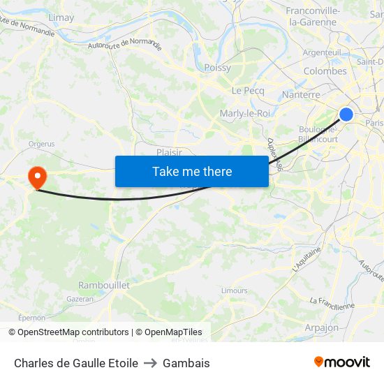 Charles de Gaulle Etoile to Gambais map