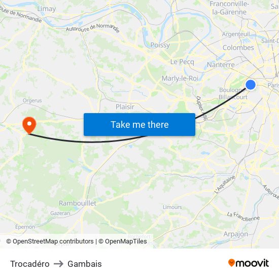 Trocadéro to Gambais map