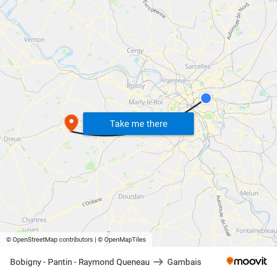 Bobigny - Pantin - Raymond Queneau to Gambais map
