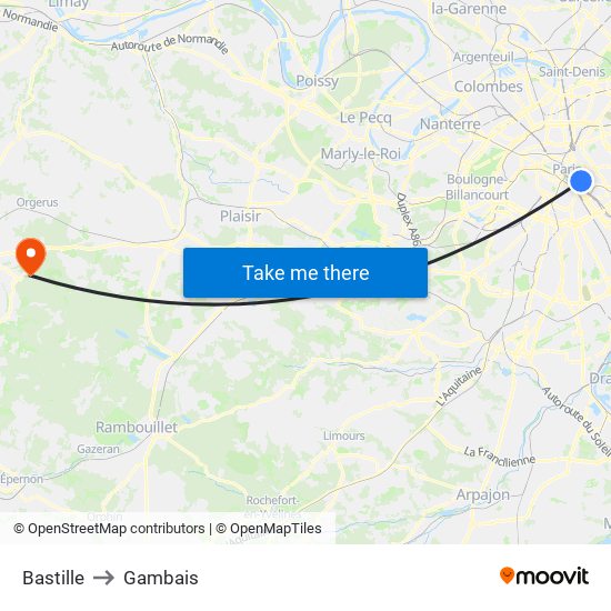 Bastille to Gambais map