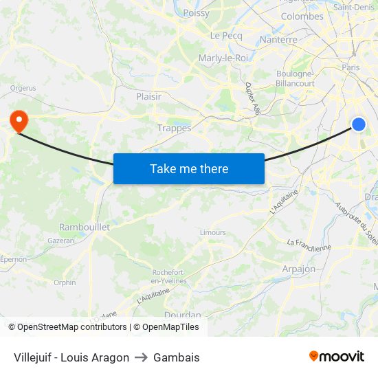 Villejuif - Louis Aragon to Gambais map