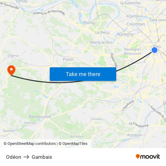 Odéon to Gambais map