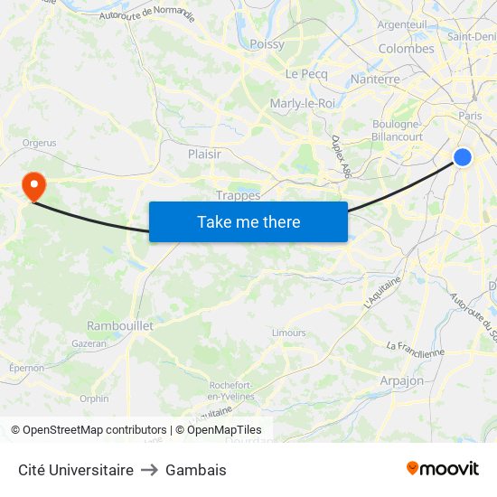 Cité Universitaire to Gambais map
