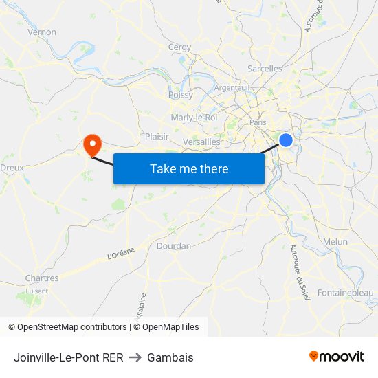 Joinville-Le-Pont RER to Gambais map