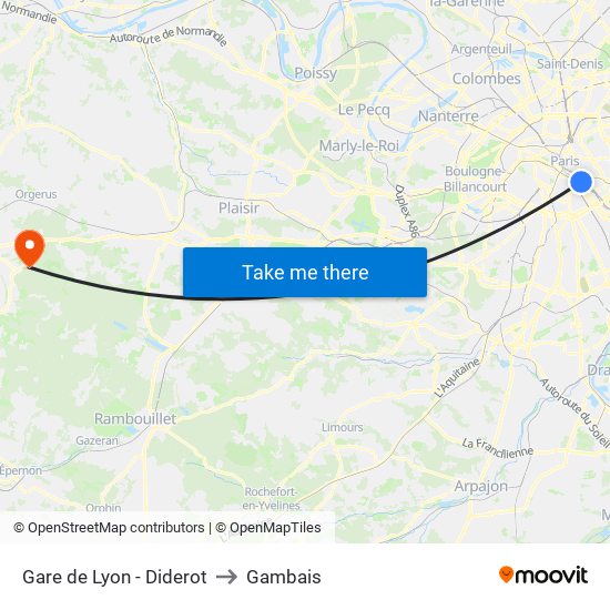 Gare de Lyon - Diderot to Gambais map