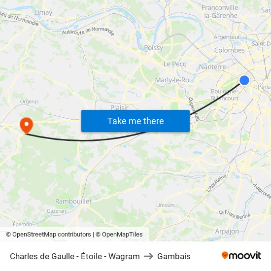 Charles de Gaulle - Étoile - Wagram to Gambais map