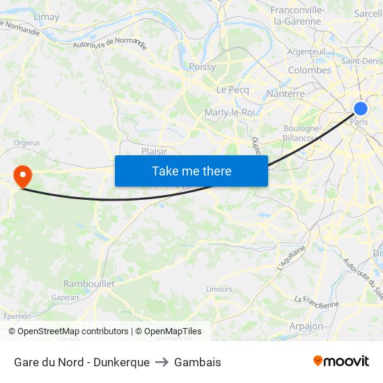 Gare du Nord - Dunkerque to Gambais map