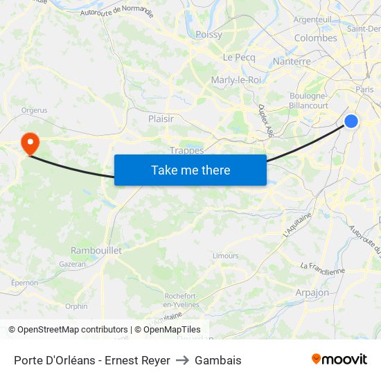 Porte D'Orléans - Ernest Reyer to Gambais map