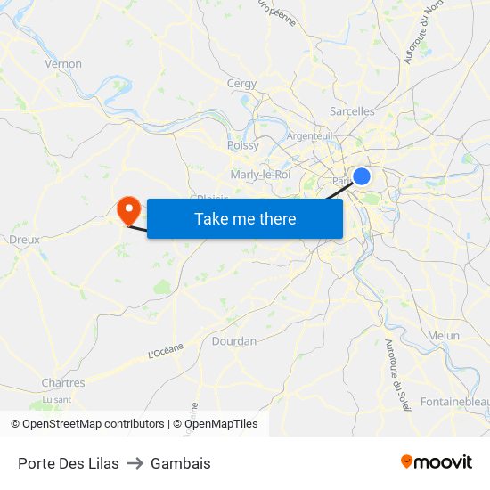 Porte Des Lilas to Gambais map