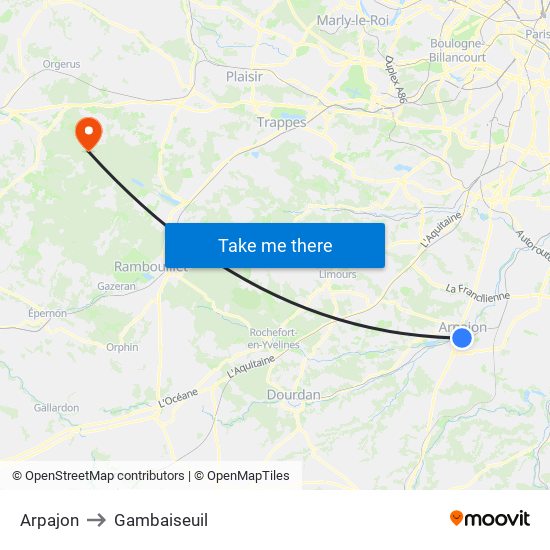 Arpajon to Gambaiseuil map