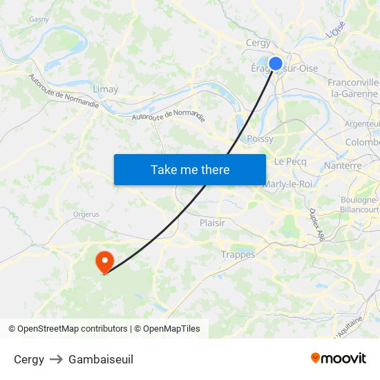 Cergy to Gambaiseuil map