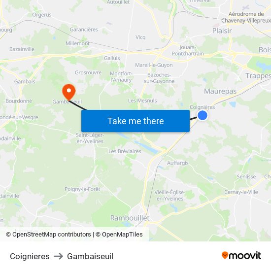 Coignieres to Gambaiseuil map