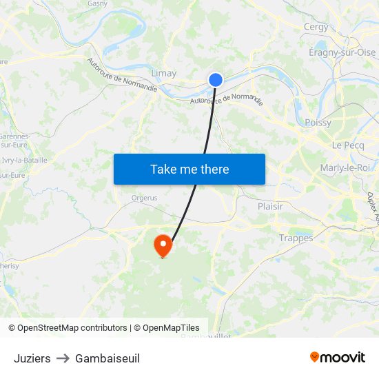 Juziers to Gambaiseuil map