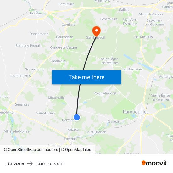 Raizeux to Gambaiseuil map