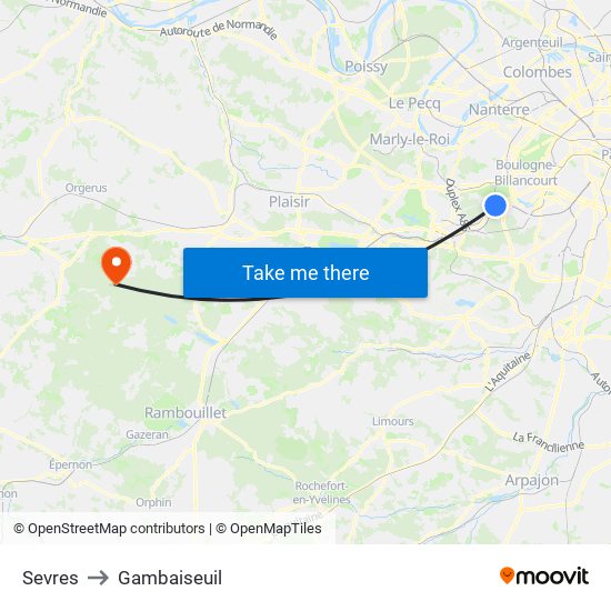 Sevres to Gambaiseuil map