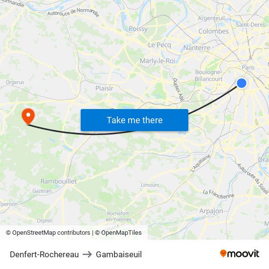 Denfert-Rochereau to Gambaiseuil map
