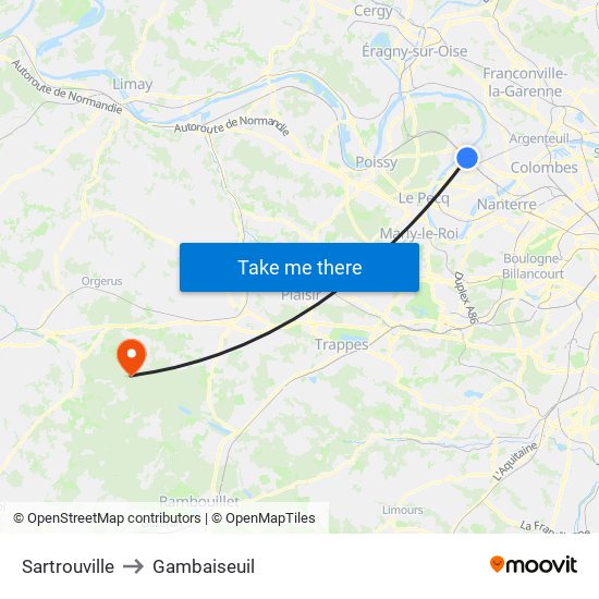 Sartrouville to Gambaiseuil map