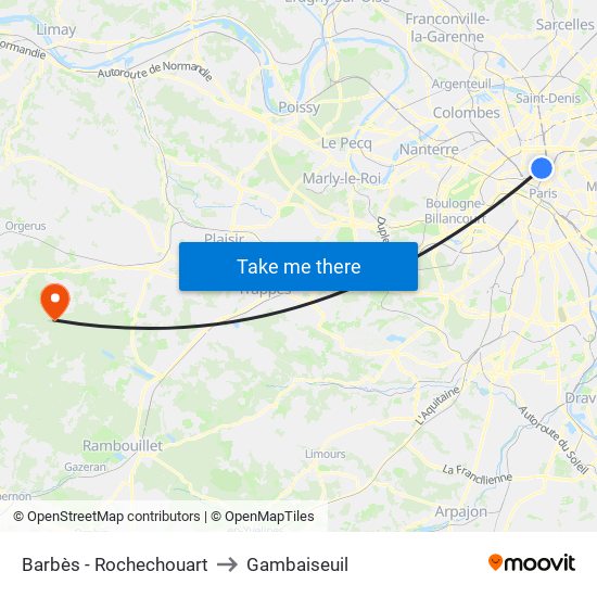 Barbès - Rochechouart to Gambaiseuil map