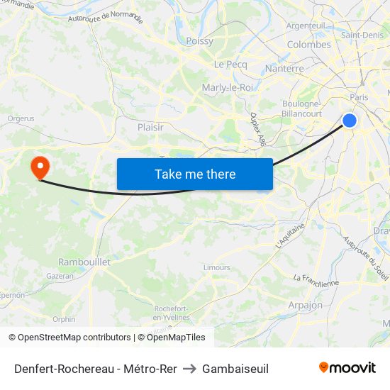 Denfert-Rochereau - Métro-Rer to Gambaiseuil map