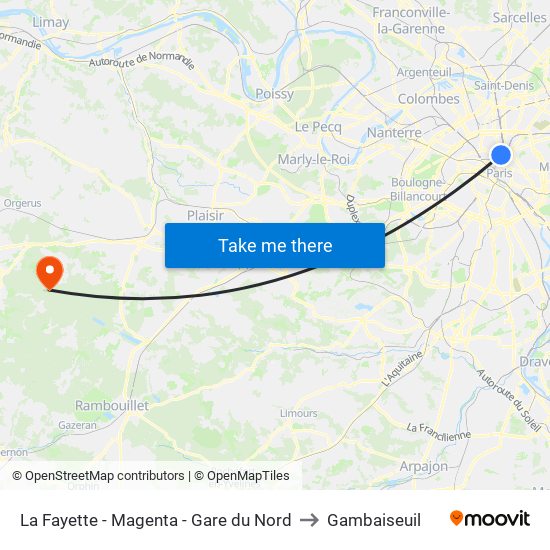 La Fayette - Magenta - Gare du Nord to Gambaiseuil map
