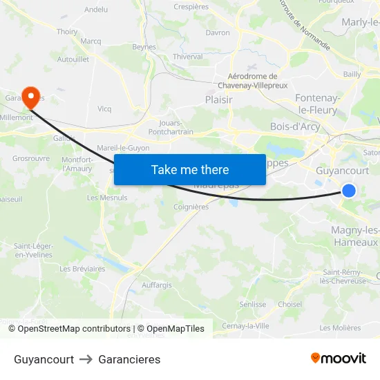 Guyancourt to Garancieres map