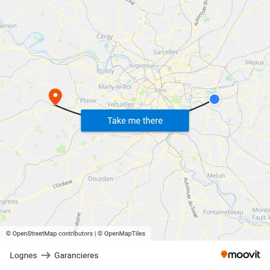 Lognes to Garancieres map