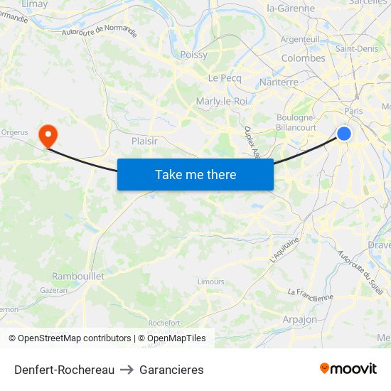 Denfert-Rochereau to Garancieres map