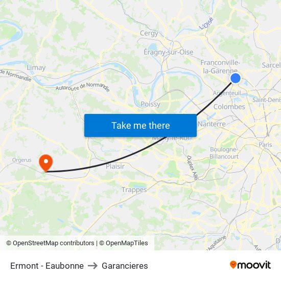 Ermont - Eaubonne to Garancieres map