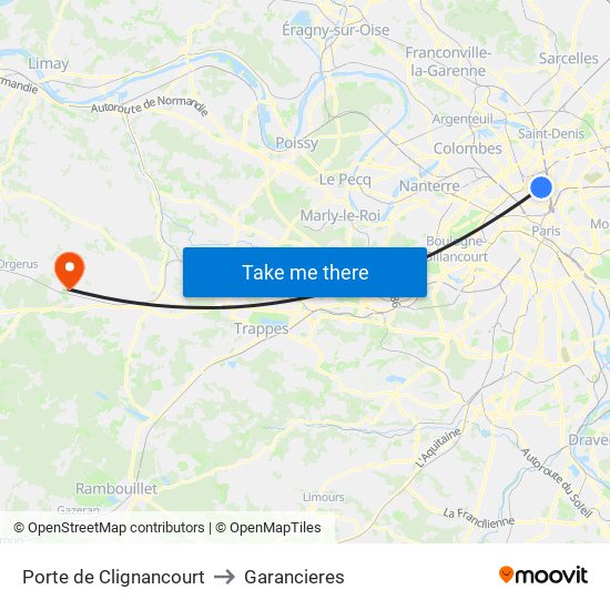 Porte de Clignancourt to Garancieres map
