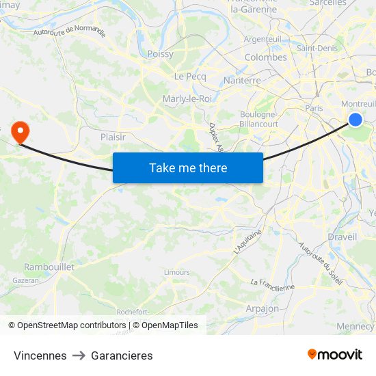 Vincennes to Garancieres map