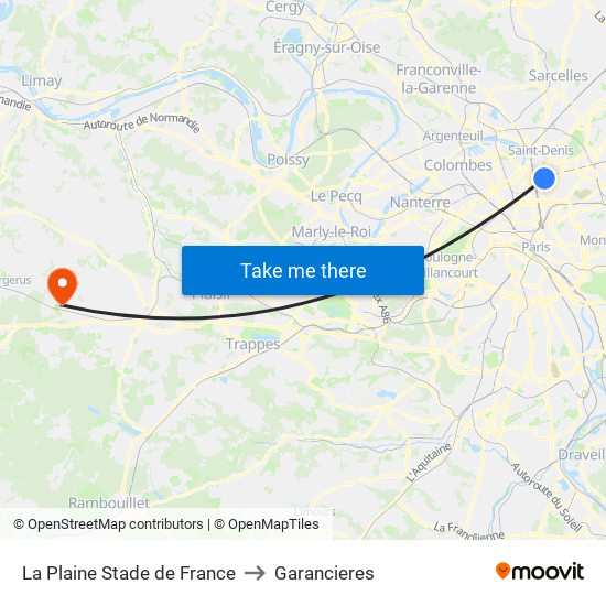 La Plaine Stade de France to Garancieres map