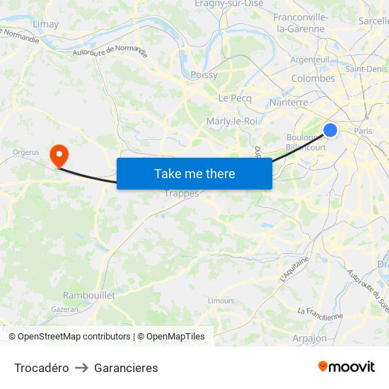 Trocadéro to Garancieres map