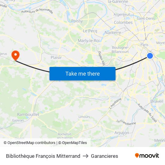Bibliothèque François Mitterrand to Garancieres map