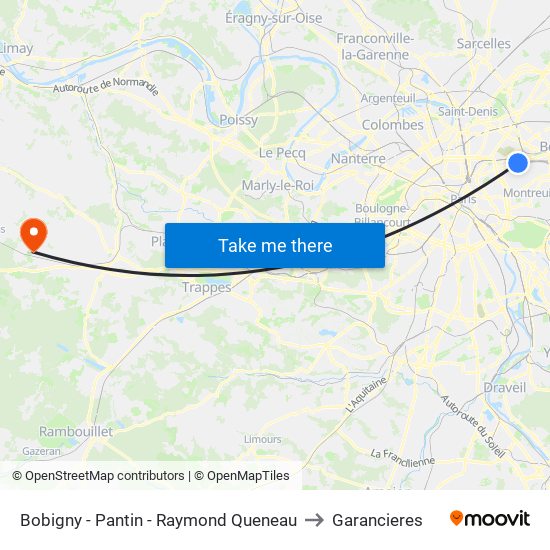 Bobigny - Pantin - Raymond Queneau to Garancieres map