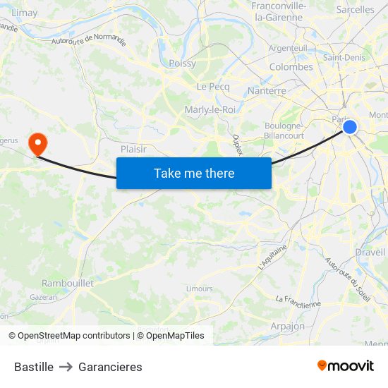 Bastille to Garancieres map