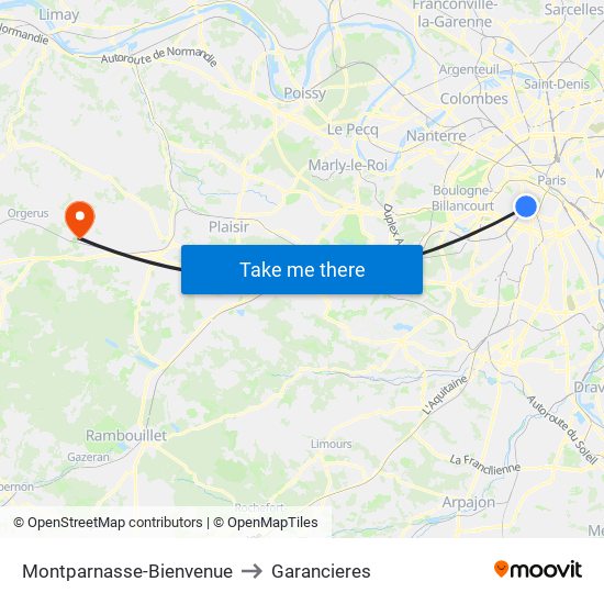 Montparnasse-Bienvenue to Garancieres map