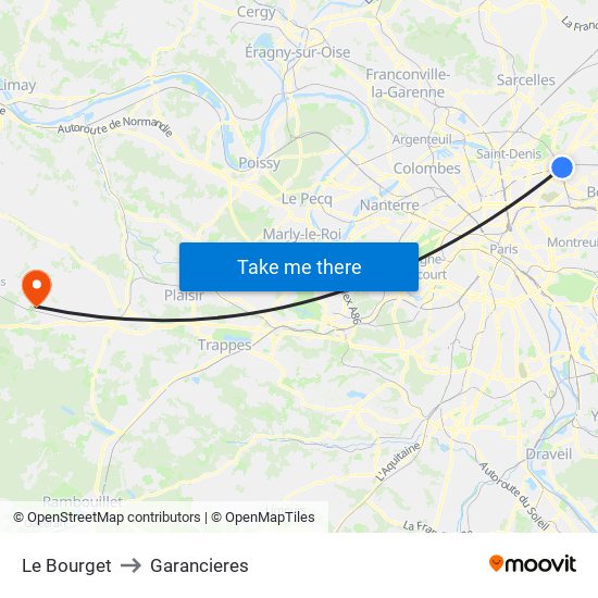 Le Bourget to Garancieres map