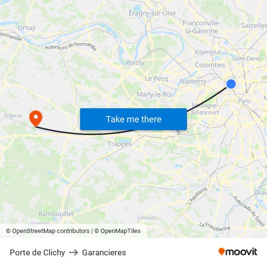 Porte de Clichy to Garancieres map