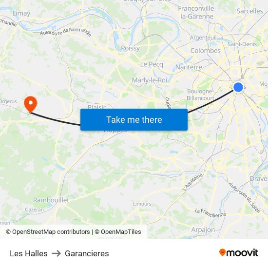 Les Halles to Garancieres map