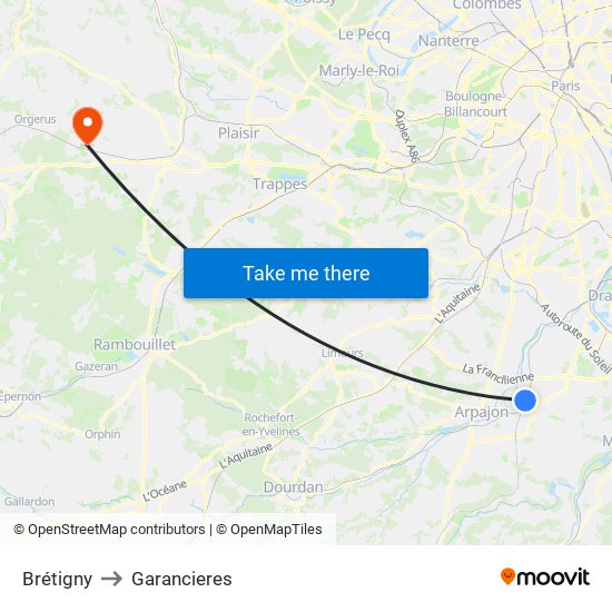 Brétigny to Garancieres map