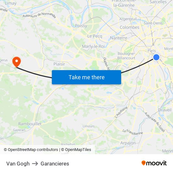 Van Gogh to Garancieres map