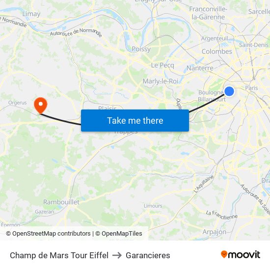 Champ de Mars Tour Eiffel to Garancieres map