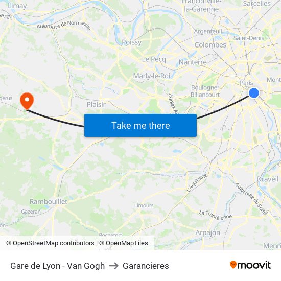 Gare de Lyon - Van Gogh to Garancieres map