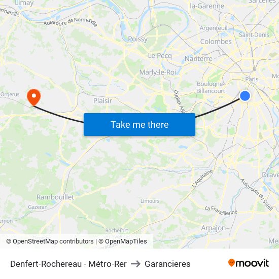 Denfert-Rochereau - Métro-Rer to Garancieres map
