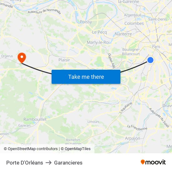 Porte D'Orléans to Garancieres map