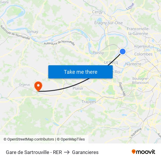 Gare de Sartrouville - RER to Garancieres map