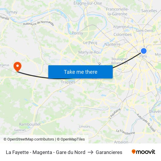 La Fayette - Magenta - Gare du Nord to Garancieres map