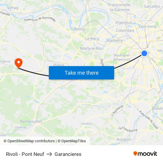 Rivoli - Pont Neuf to Garancieres map