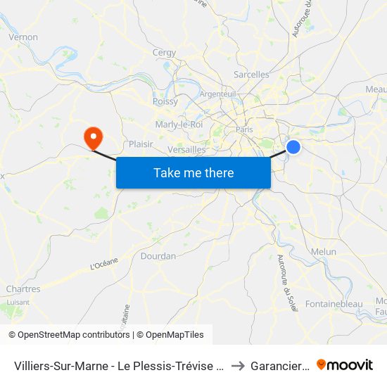 Villiers-Sur-Marne - Le Plessis-Trévise RER to Garancieres map