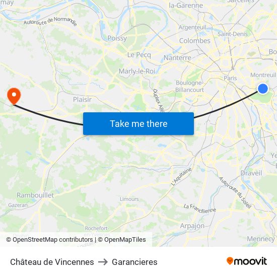 Château de Vincennes to Garancieres map